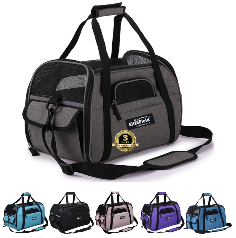 EliteField Soft Sided Pet Carrier (3 Year Warranty, Airline Approved), Multiple Sizes and Colors Available (Large: 19" L x 10" W x 13" H, Charcoal Gray) - Image 1